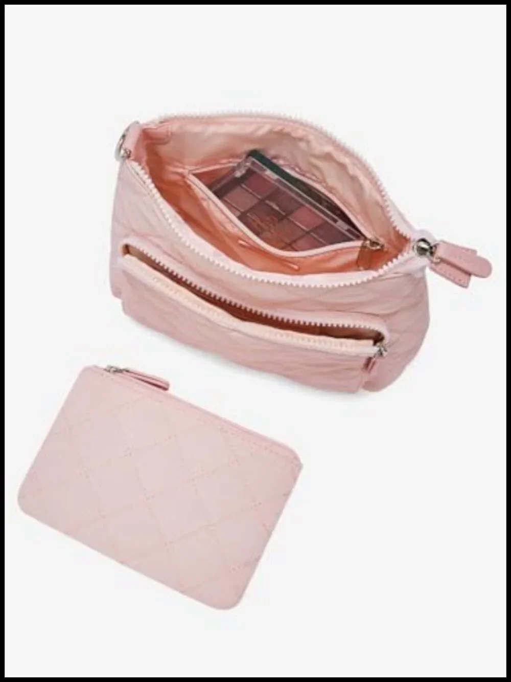 Quilted Crossbody Bag with Multi Zipper Pockets Nylon Purse with Wallet Set